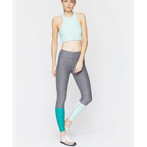 Outdoor Voices Colorblock 7/8 Dipped Warmup Legging Green gray size L - Picture 1 of 5